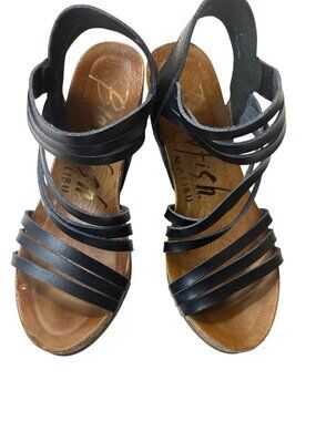 Blowfish Malibu Womens Black Strappy Wedge Sandals Size 7 With Cork Heel